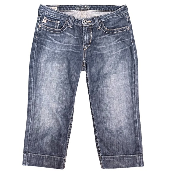 Big Star by Buckle Maddie Crop Mid Rise Faded Whiskered Blue Denim Jeans Size 27 - Picture 1 of 11